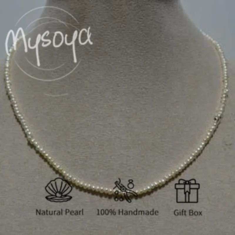 

MYSOYA ожерелье из белого пресноводного жемчуга 2-3 мм изысканная маленькая жемчужная цепочка на шею с подарочной коробкой для нее/дня рождения/свадьбы