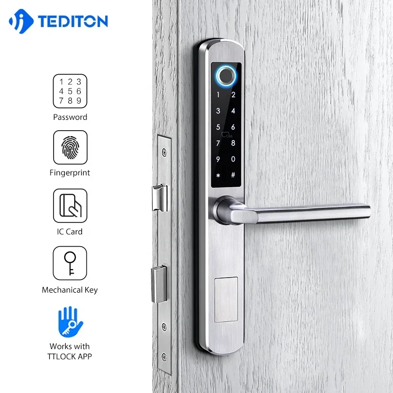 005Tediton Sicurezza in acciaio inossidabile Scorrevole impermeabile APP Wifi ttlock Serratura intelligente per impronte digitali su due lati