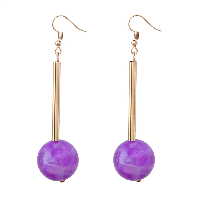 Long Drop Resin Ball Earrings For Women Metal Bar Colorful Round Beads Drop Ear Jewelry Classic Simple Bohemia Design 2023347