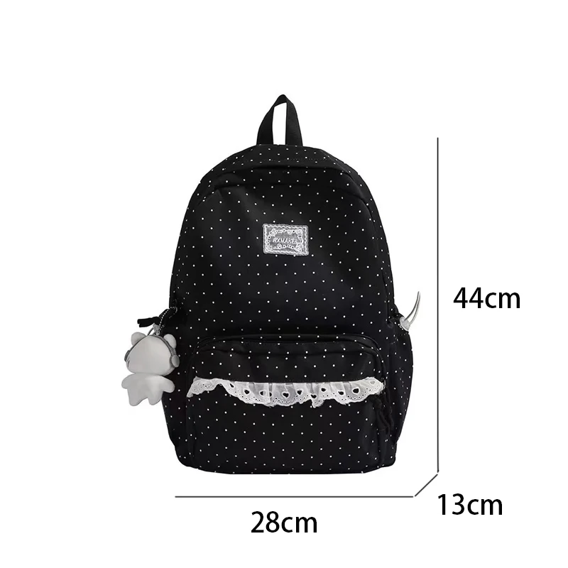 Modischer Rucksack, Damen-Schulrucksack mit Polka-Dot-Muster, süßer Spitzenbesatz, koreanischer leichter Schulrucksack mit großer Kapazität für Mädchen und Studenten – Detail 1