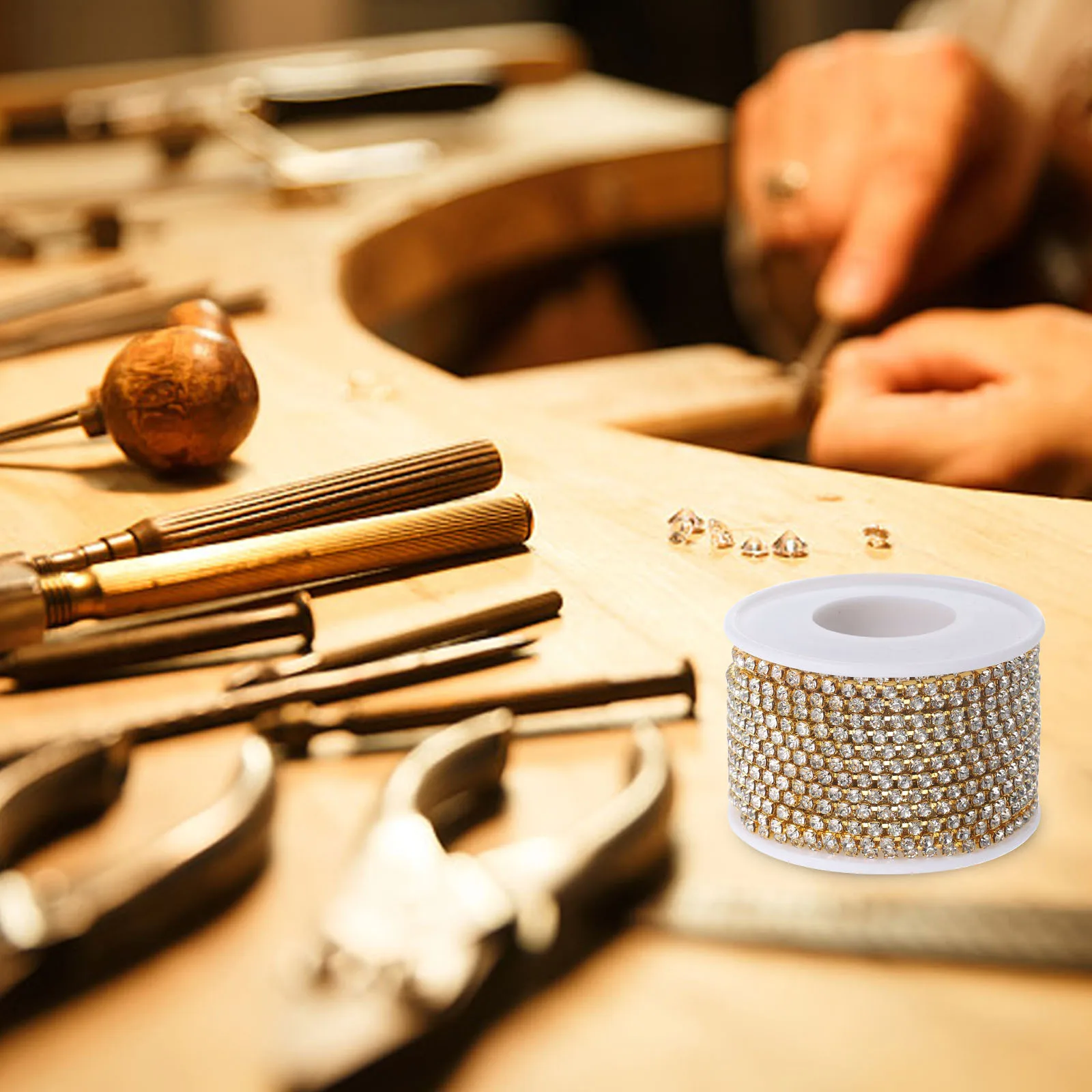 1 لفة سلسلة حجر الراين للملابس DIY بها بنفسك الإبداعية شكل التصحيح بروش سلسلة الزخرفية اكسسوارات الزفاف DIY بها بنفسك حجر الراين #2