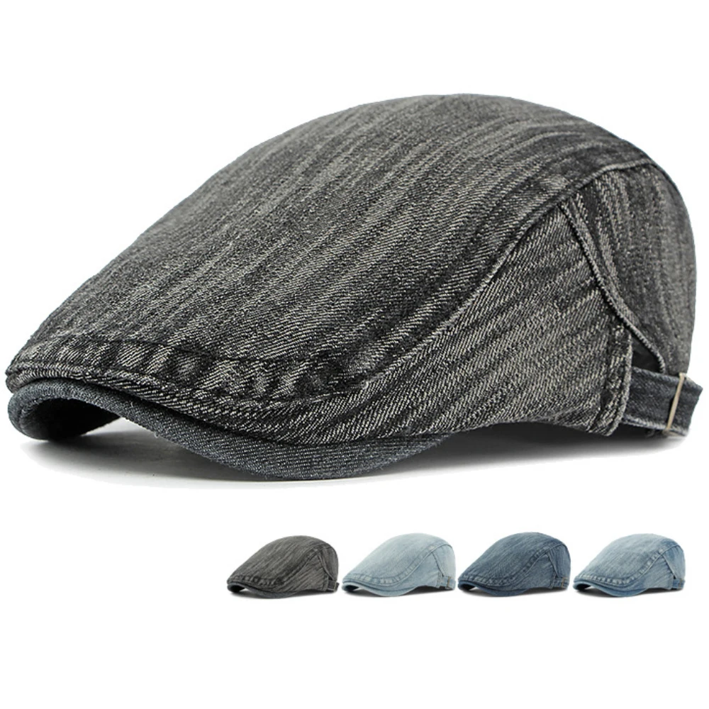 HT4765 Baskenmützen für Männer und Frauen, verstellbare Ivy-Flatcap, Retro-Künstler-Malermütze für Damen und Herren, Frühling-Sommer-Baskenmütze aus Baumwolle und Denim. – Detail 1
