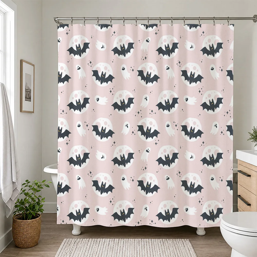Spooky Halloween Shower Curtain Bath Curtain Bat Ghost Print Waterproof Bathroom Decor Cute Gothic Seasonal Fun Curtain