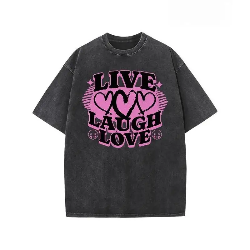 

Washed Live Laugh Love T-shirt, Vintage Heart Graphic Tee, Retro Aesthetic Y2K Shirt, Women's Grunge Top
