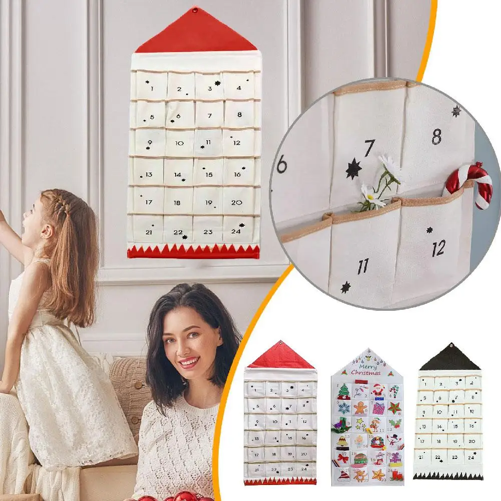 Christmas Advent Countdown Calendar Door 24 Pockets Storage Decor Holiday Wall Decoration Organizer Calendar Home Pocket L1I5