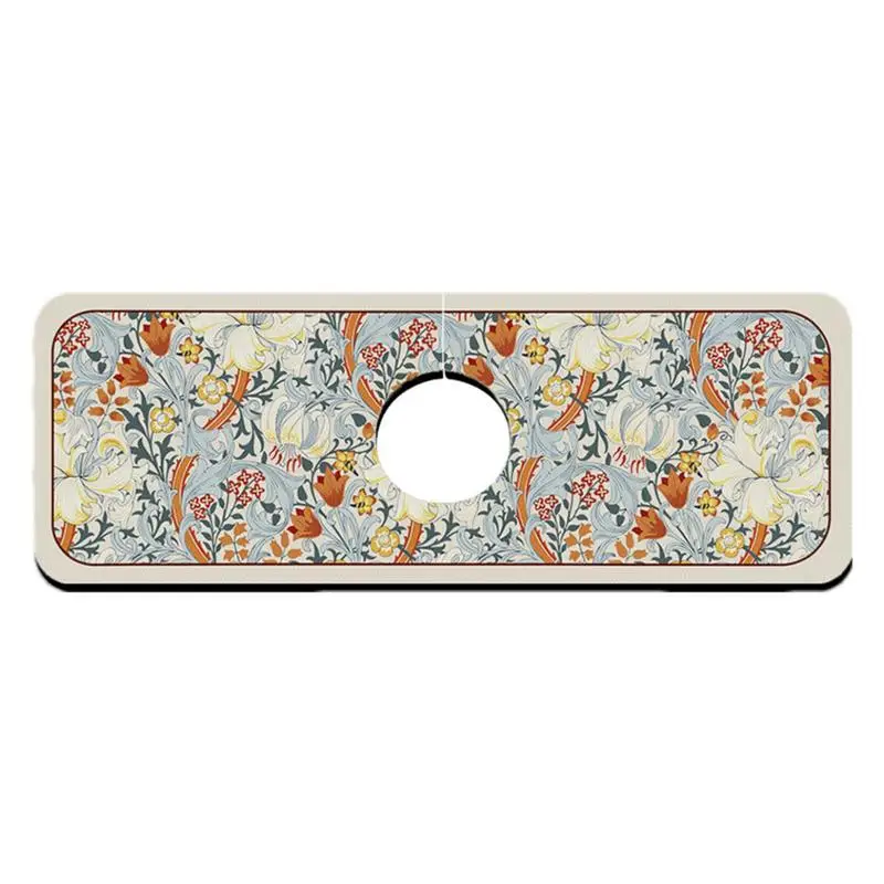 Kitchen Faucet Splash Guard Diatom Mud Floral Pattern Splash Guard Mat For Kitchen Quick Draining Pad Behind Faucet Countertop