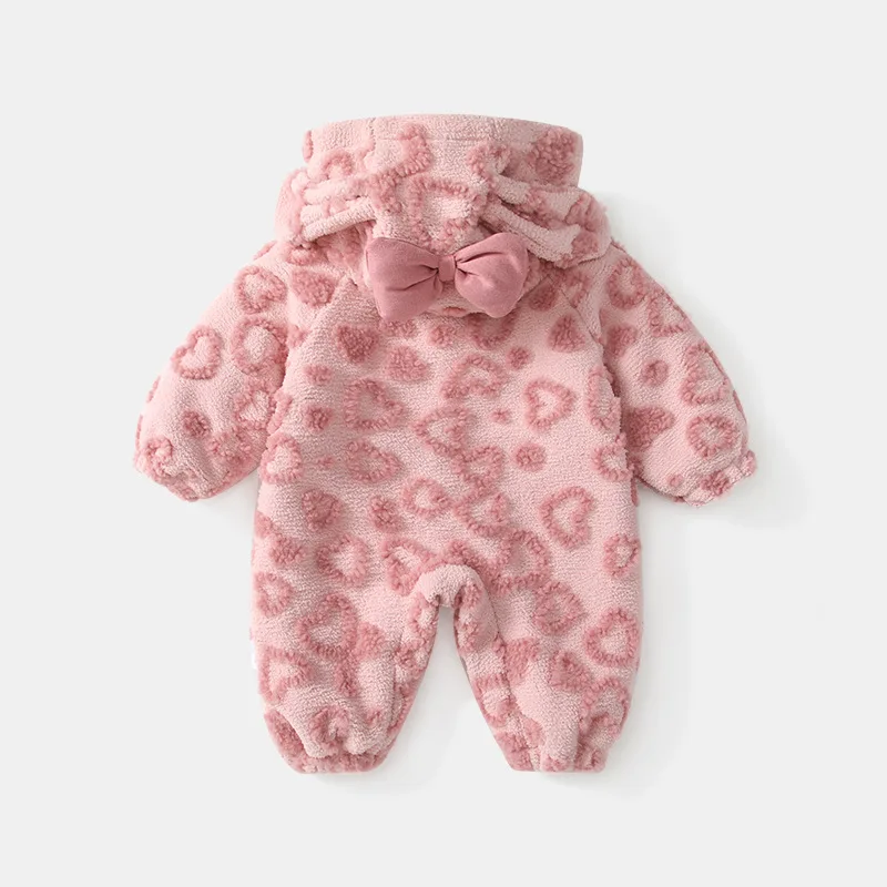 IYEAL Baby Girl Thick Warm Jumpsuit Autumn And Winter Baby Girl Heart-shaped Pattern Jumpsuit New Year Warm Jacket