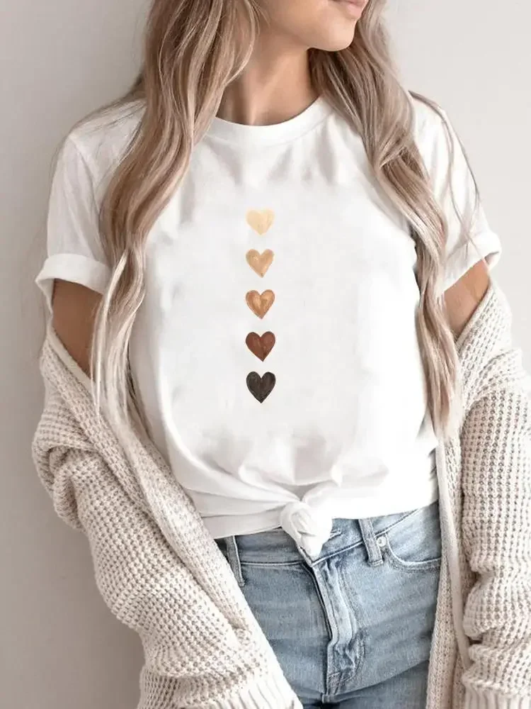 

Print Clothing T-shirts Cartoon Shirt Female T Top Sweet Love Heart Trend Cute Women Short Sleeve Fashion Summer Graphic Tee