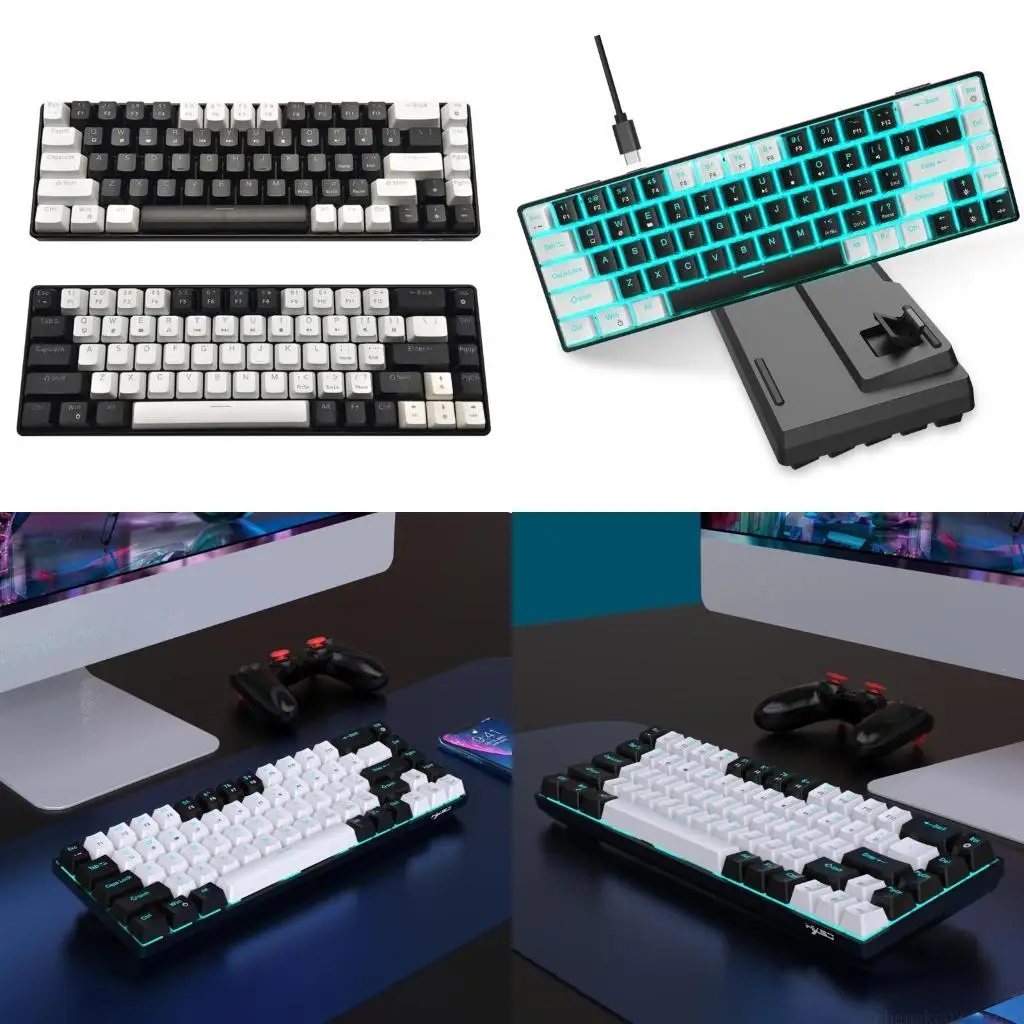 

Portable 68Keys Mechanical Gaming Keyboard Features Hot-Swappable Switches Blue Backlight 5V/100mA Power Xinyao93F