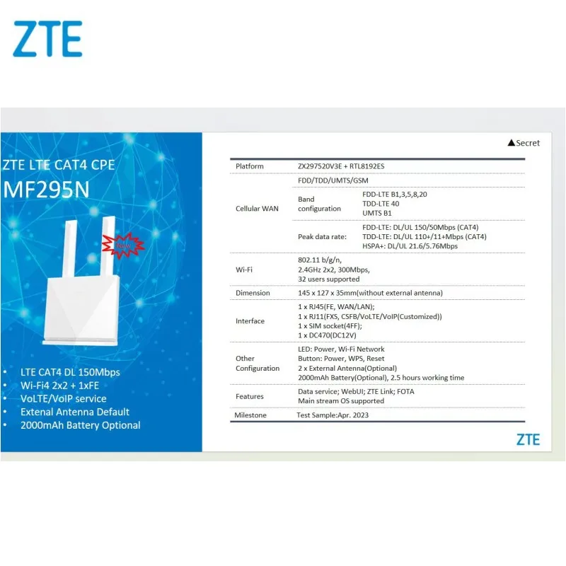 Imagem -05 - Zte-wifi Router K10 Cat4 150mbps 4g Lte com Slot para Cartão Sim e Porta Lan Rj11 Suporte a Chamadas de Voz