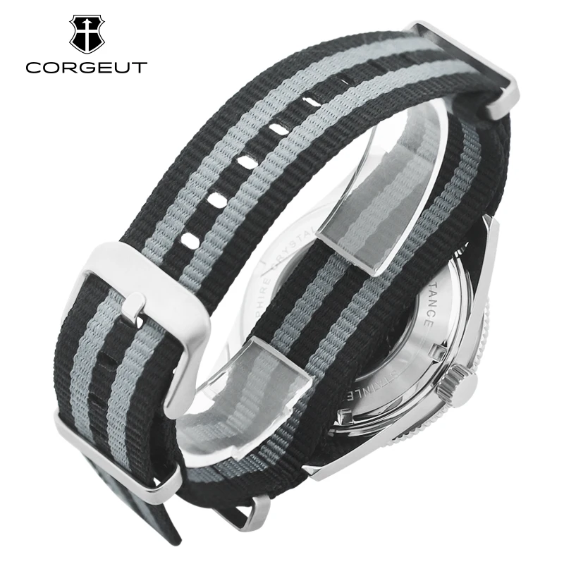 41 ملم زجاج الياقوت 100 متر مقاوم للماء اليابان التلقائي مضيئة ساعة رجالي حزام النايلون