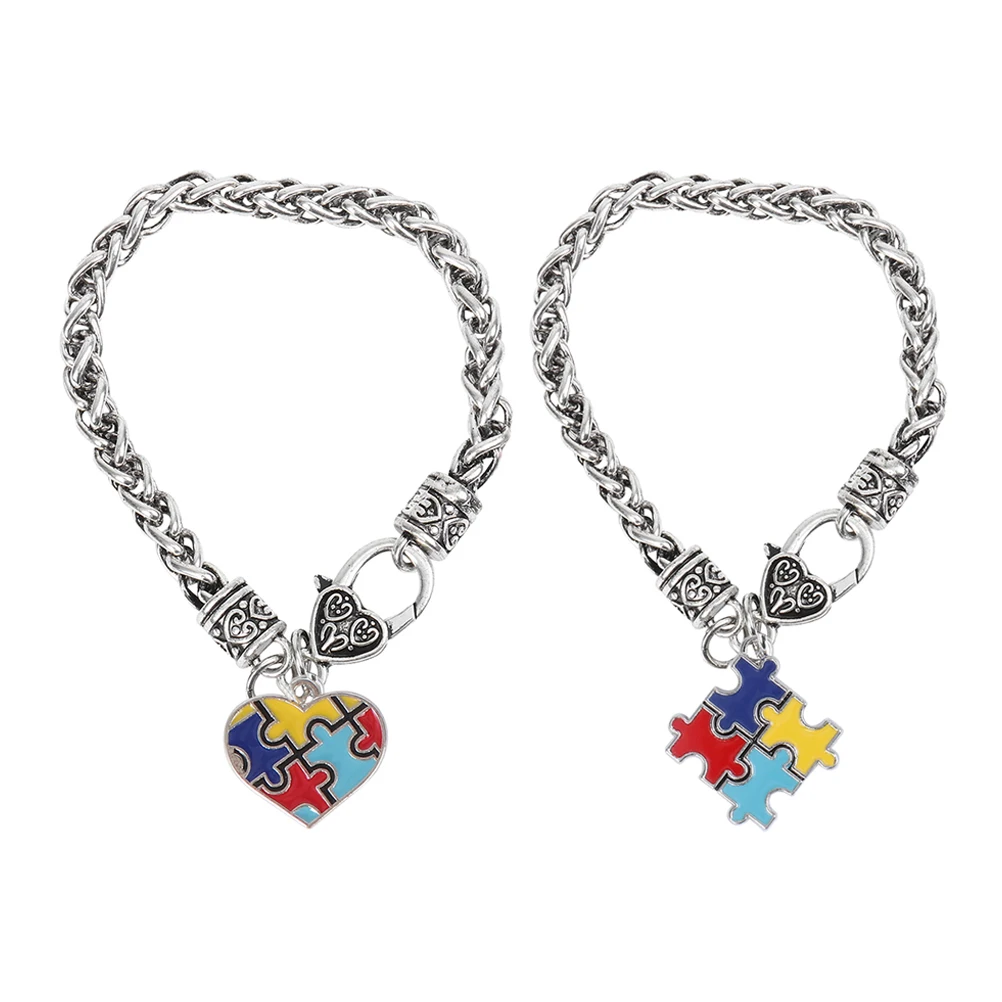 

2pcs Puzzle Bracelet for Kids Autism Awareness Zinc Alloy Smooth Surface Lightweight Portable Creative Hand Chain Decor