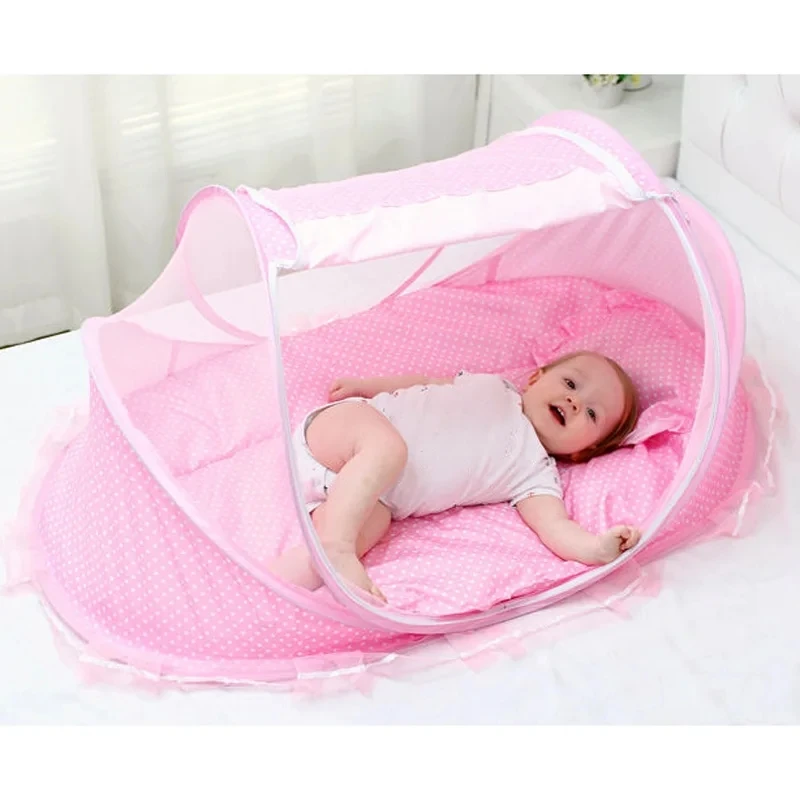 Foldable Baby Mosquito Net Encrypted Mesh Children's Mosquito Net Double Zipper Mosquito Net With Cotton Pad and Small Pillow