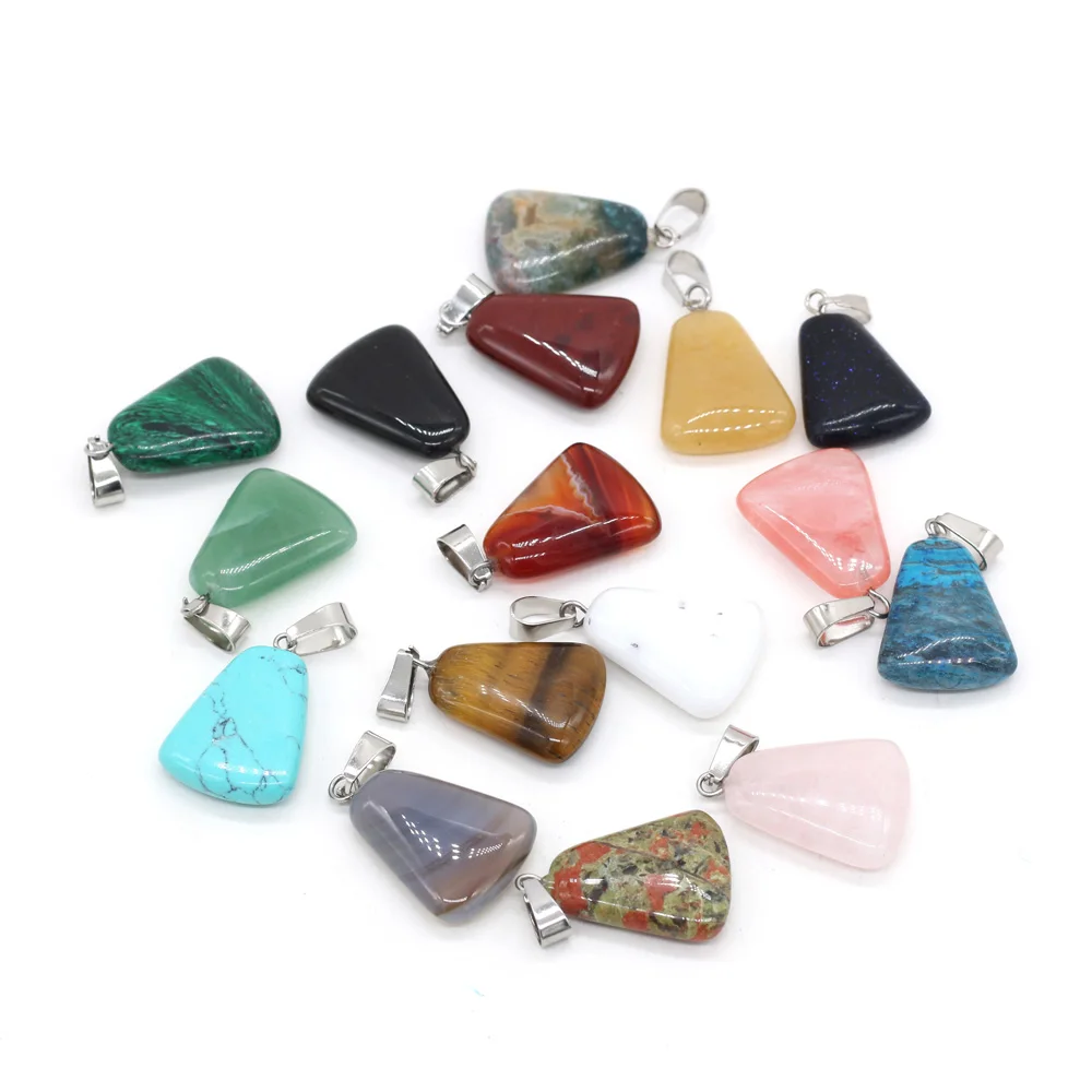 Natural Rose Quartzs Tiger Eye Stone Pendant Trapezoid Shape Stones Pendants for Making DIY Jewelry NecklaceSize18x25mm