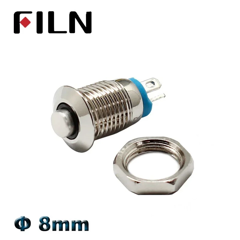 

FILN 8mm Mini Metal Push Button Switch 3v 12v Led Illuminated Push Button 1 No Switch on Off Momentary High Head Switch