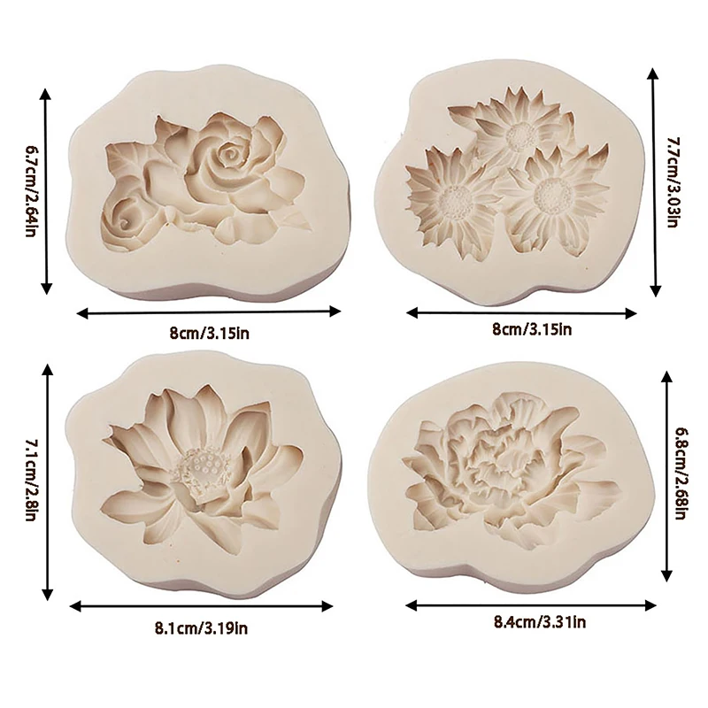 Peony Sunflower Lotus Silicone Molds Chinese Rose Flower Mould For Chocolate Candy Cupcake Fondant Mold Dessert Cake Decoration