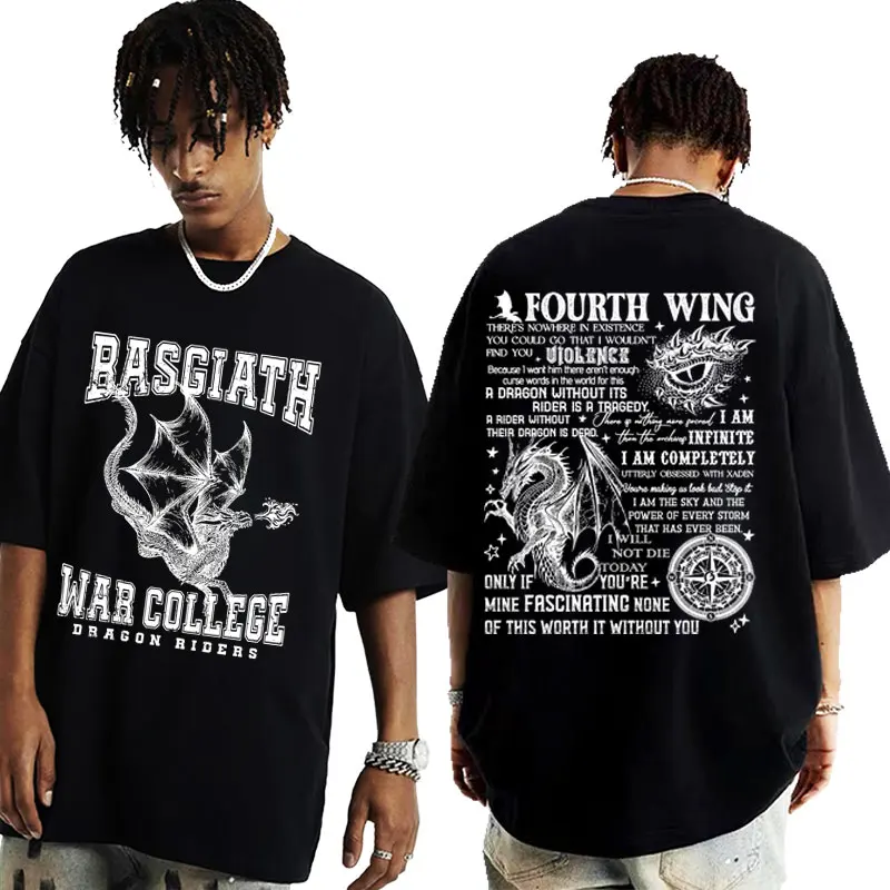 Fourth Wing Basgiath War College T Shirt The Empyrean Series Dragon Rider T-shirts Men's Clothing Fashion T-shirt Y2k Streetwear