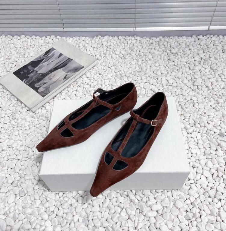 Suede Leather Pointed Toe Women Flat Single Shoe 2024 New Arrival Spring Top Quality Designer Lazy Mules Buckle Straps Sapatos