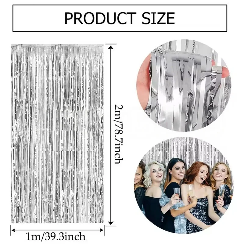 1/2/3Pack Glitter Party Backdrop Metallic Foil Tinsel Fringe Curtain Birthday Wedding Graduations Decoration Anniversary Photo. view 3