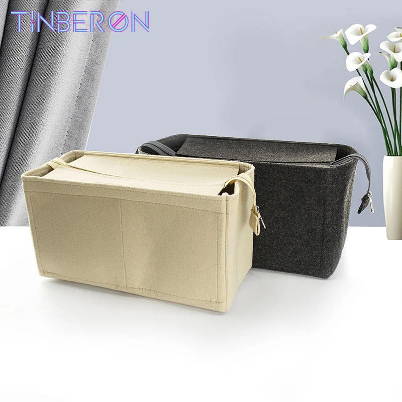 TINBERON-Sac de rangement en feutre pour cosmétiques, sac fourre-tout de luxe, grande capacité avec housse, sac de doublure d'insertion de voyage, fermeture éclair