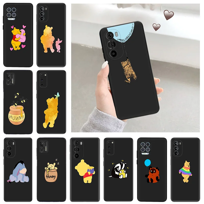 Soft Cases for Motorola Moto G52 G60 G73 G72 G53 G32 G22 G71 G51 G50 G31 Winnie the Pooh Hunny Black Phone Case G9 Power Cover