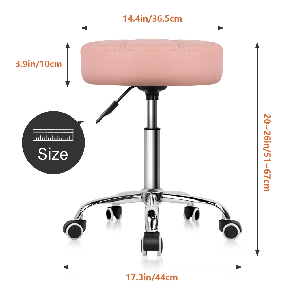 KKTONER Round Rolling Stool Chair PU Leather Height Adjustable Shop Stool Swivel Drafting Work SPA Salon Stools with Chair