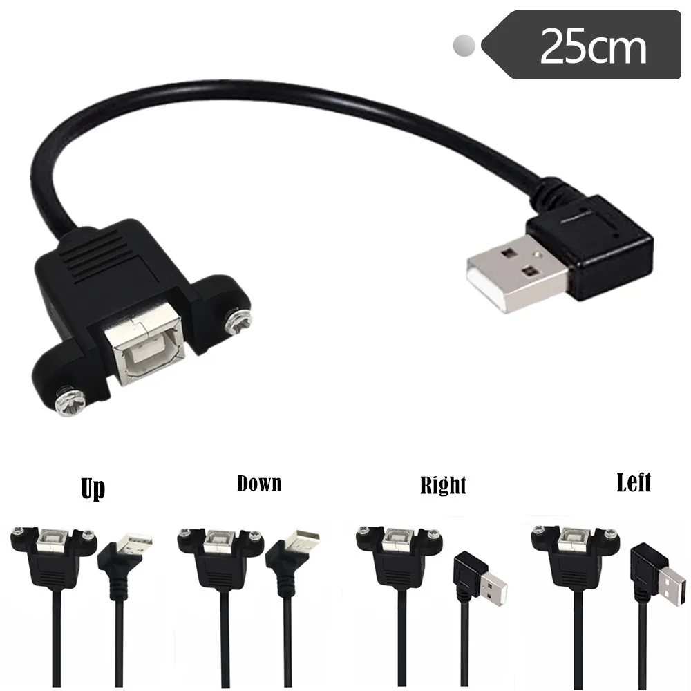 USB 2.0 AM/BF with ear cable, USB printing connection cable A male to B female screw hole fixed conversion cable 25cm