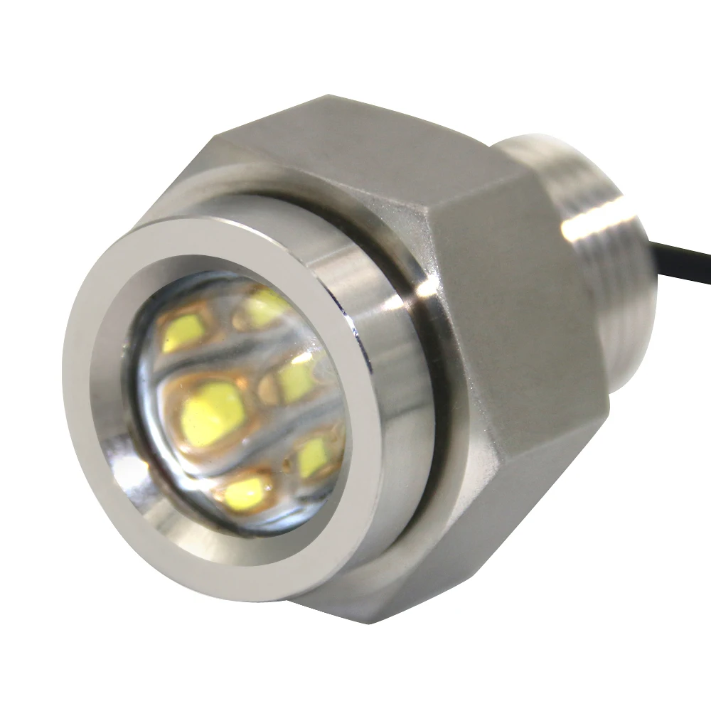 단일 색상 미니 직경 30mm 1/2 인치 NPT 화이트 트랜섬 조명, 드레인 플러그 보트 LED 수중 해양 조명, 9x3W, 12V 27W