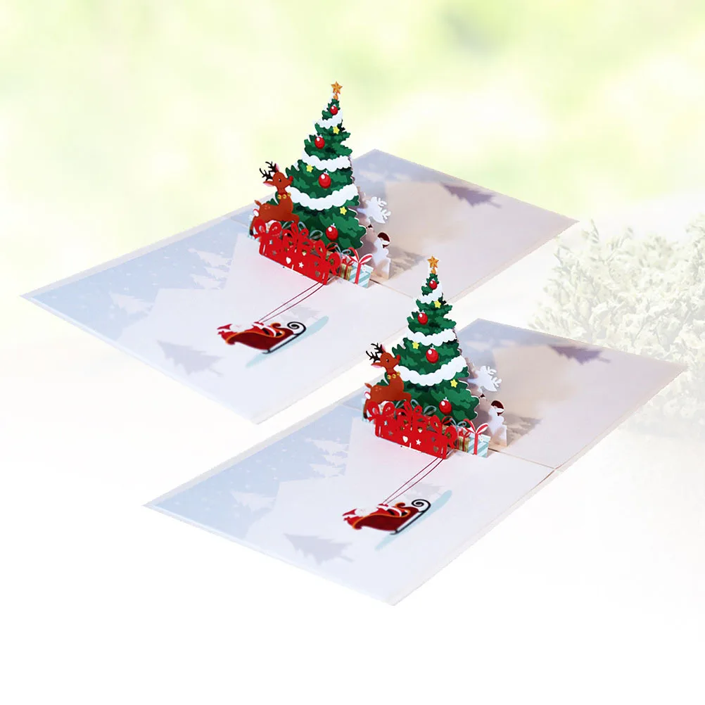 2Pcs Christmas Greeting Card Set Festive Deer Pattern 3D Thank You Cards for Holidays Anniversaries Blessing Card for Loved Ones