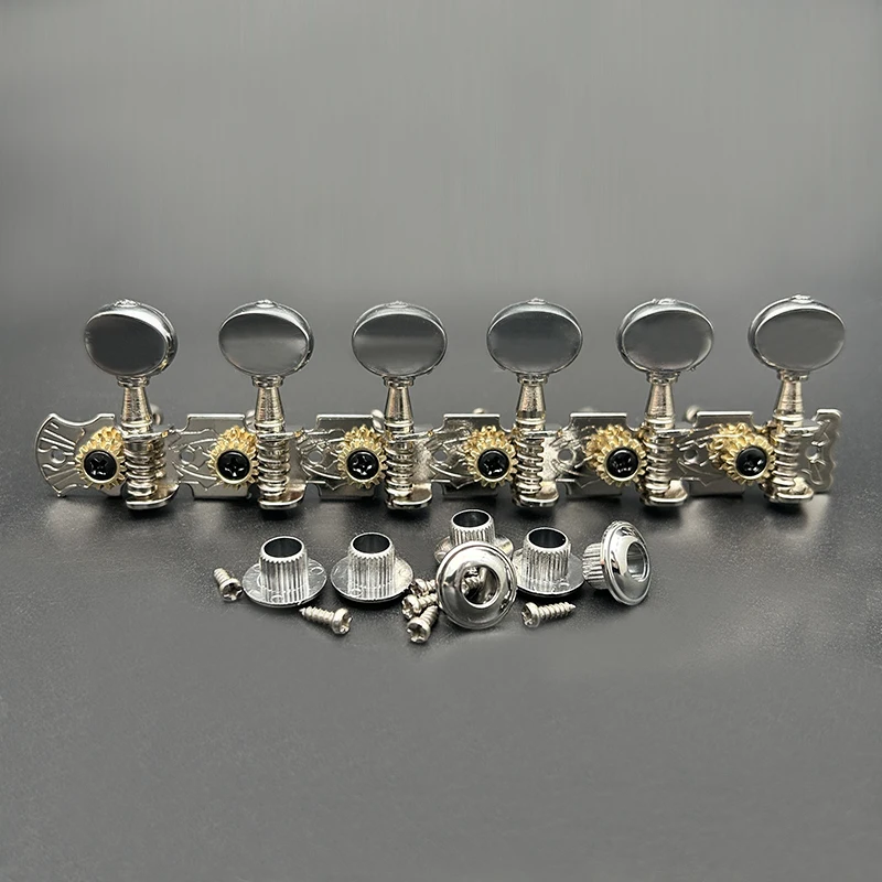 Guitarra inoxidável Tuning Peg, máquina Heads Tuners, botão para guitarra folclórica clássica, niquelado, 6R6L