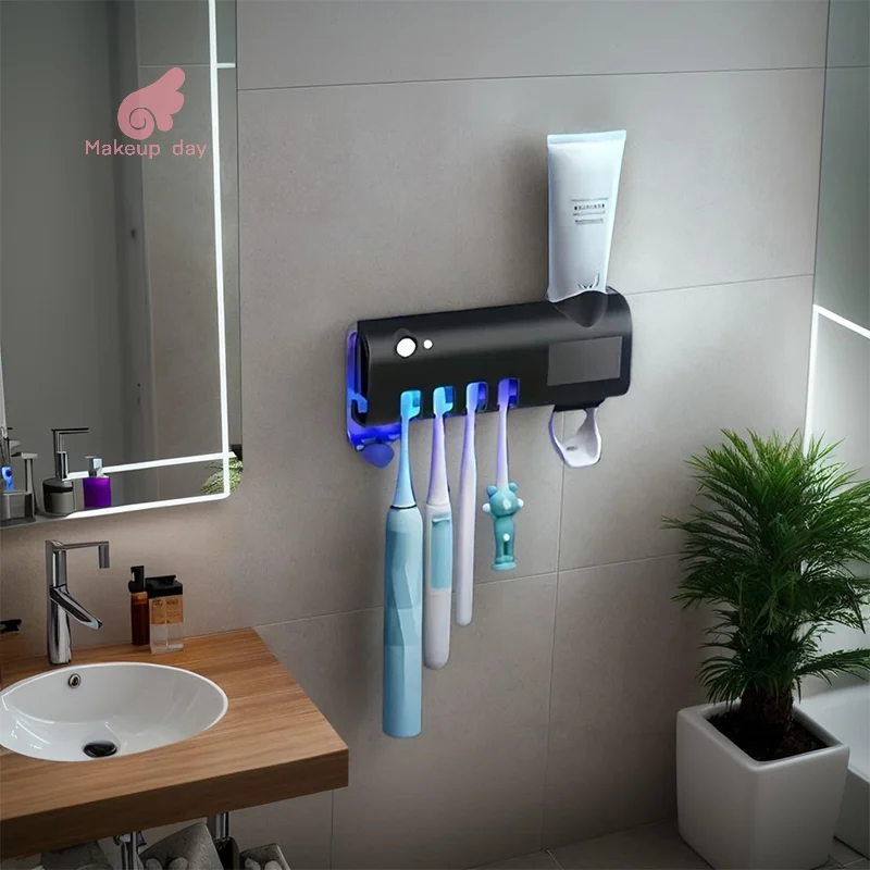 

Wireless Wall Mounted Toothpaste Dispenser,Rechargeable Toothbrush Cleaning Stand