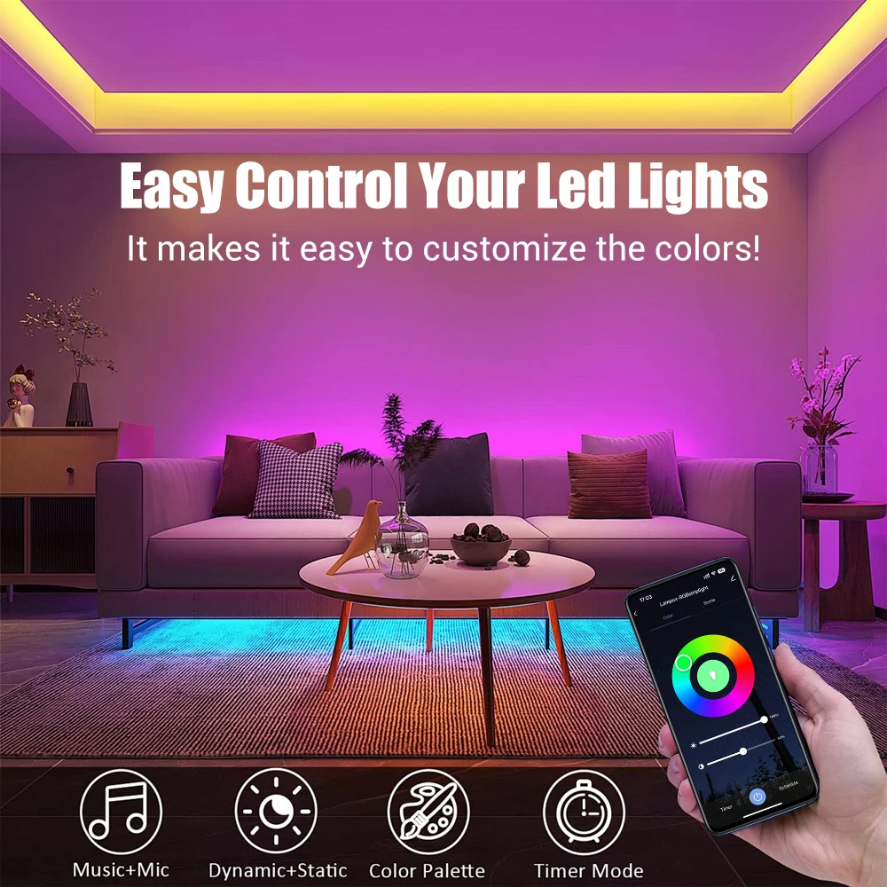 USB Flexible 5050 RGB LED Strip Lights Tape APP Control Color Changing for Room Decoration TV Backlight Music Sync DIY Lighting image 5