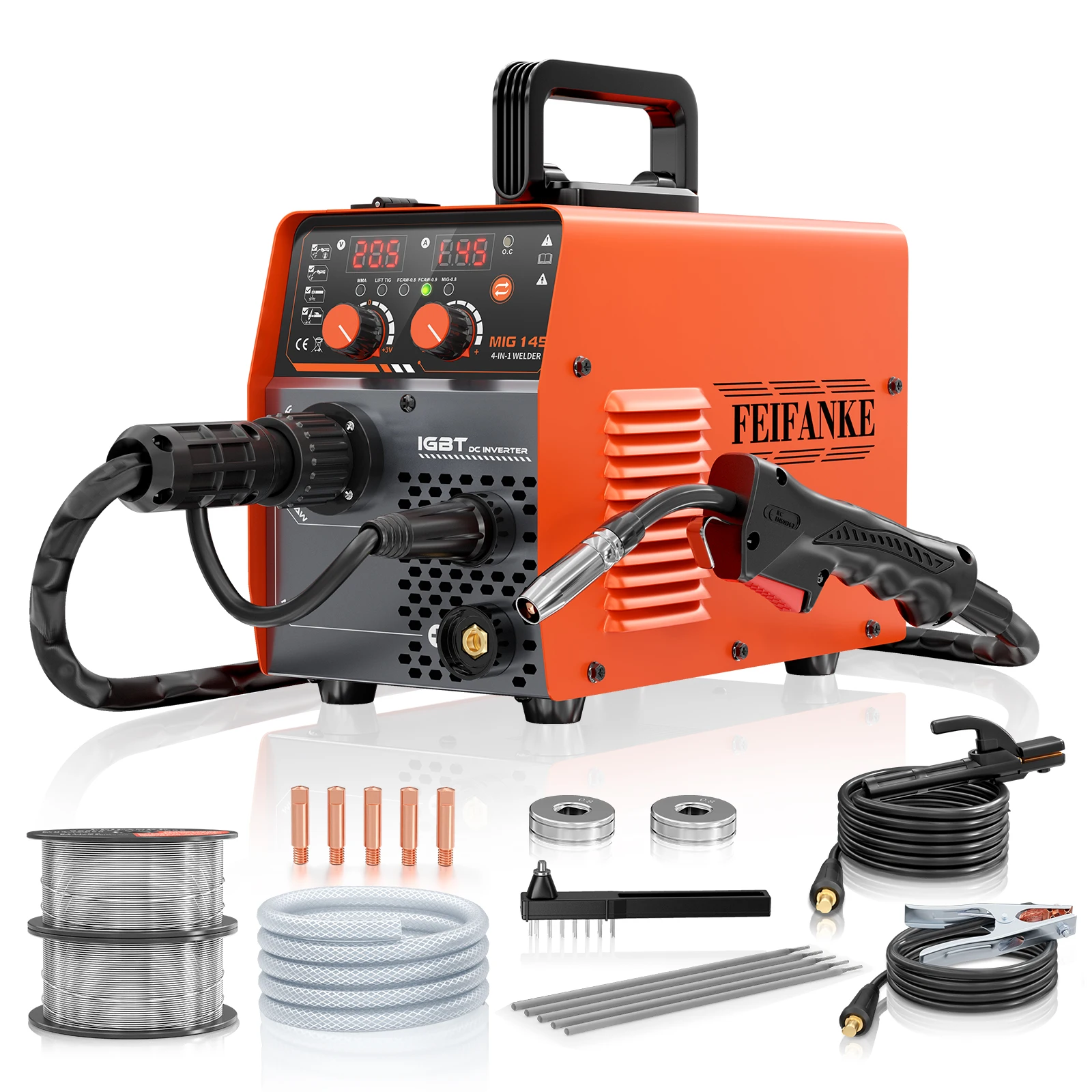

145A MIG Welder 110V, 4-in-1 Multi-Process Gas MIG/Flux Core MIG/MMA Stick/Lift TIG Welding Machine