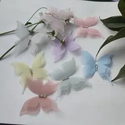 3D Handmade Butterfly 50pcs Double-layer Embroidery Butterflies Translucent Chiffon Butterfly For Party Decor Doll Embellishment