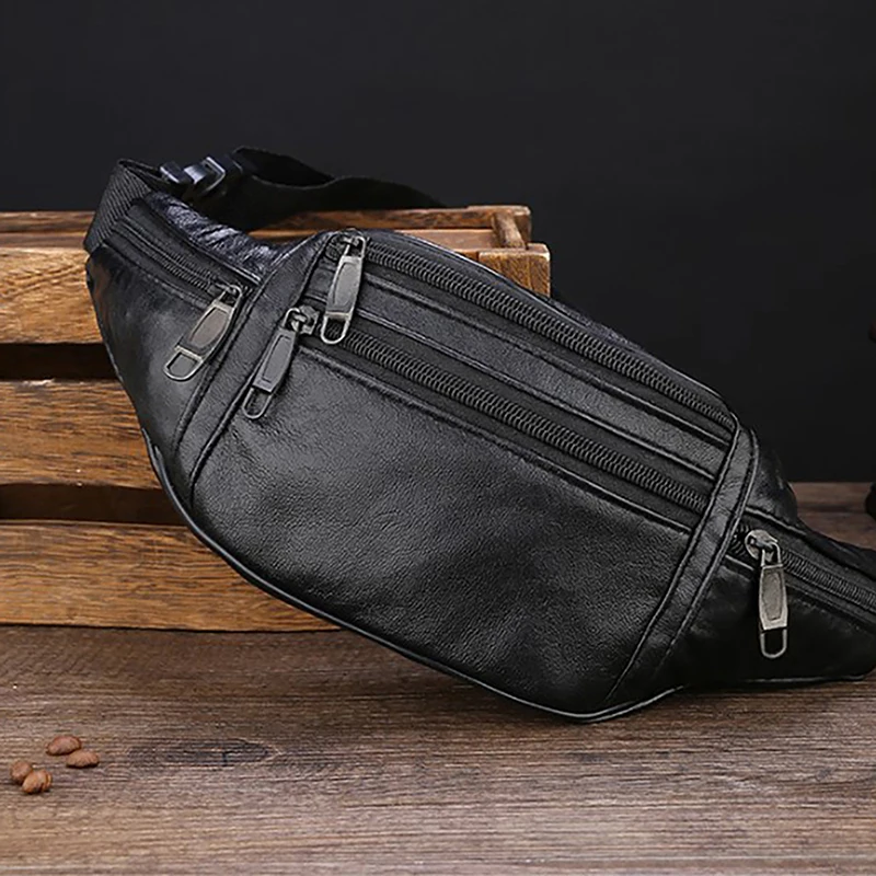 

New Leather Men Waist Chest Bag Thin Outdoor Sports Tactical Pauch Male Small Running Fanny Pack Crossbody Chest Money Belt Bags