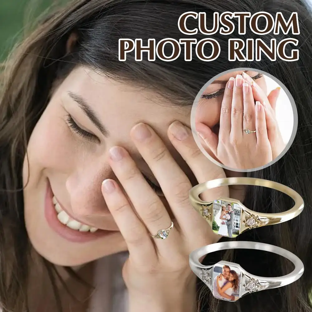 ใหม่ที่กําหนดเองแกะสลักภาพสแตนเลสแหวนครอบครัว Charm หมั้นของขวัญคนรักส่วนบุคคลชาย Jewel B8N5