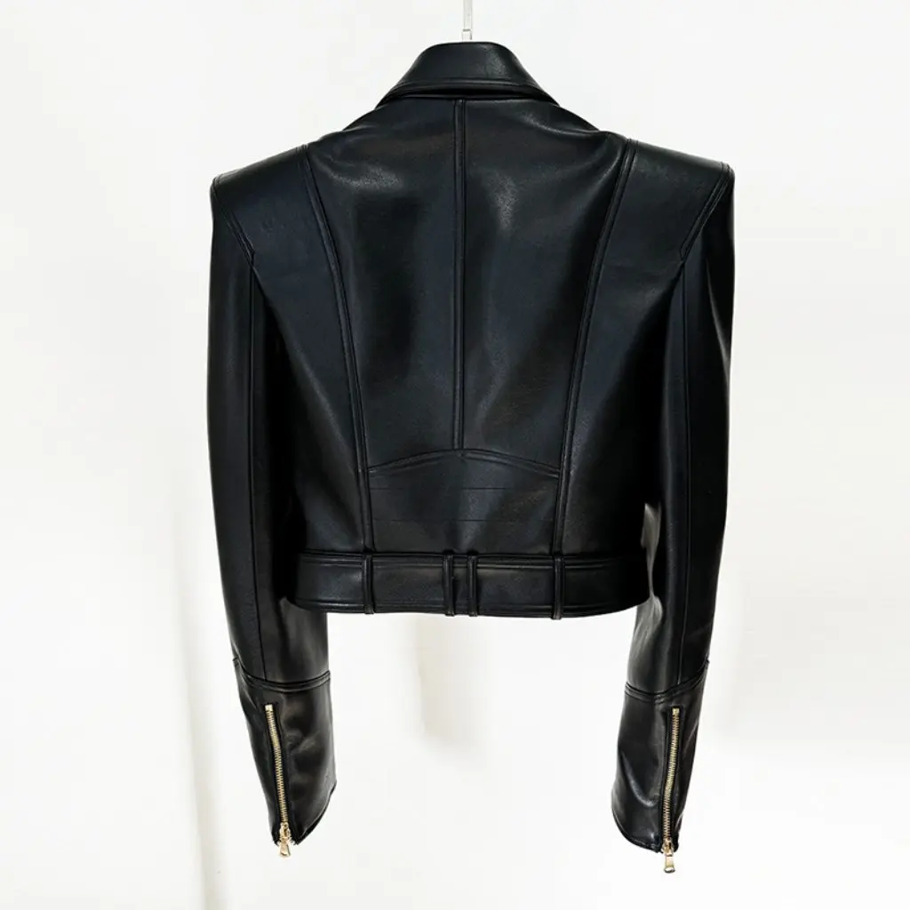 Spot Women's Fashion Star Embroidered Short Motorcycle Leather Jacket Double-Breasted Stylish Shrug for Early Autumn