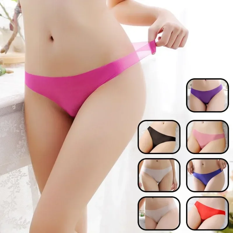 10pcs Sexy Lingerie Seamless Briefs Panty See Through G-string Ice Silk Mesh Low-waist Thongs Underwear Thin Panties Women Girls