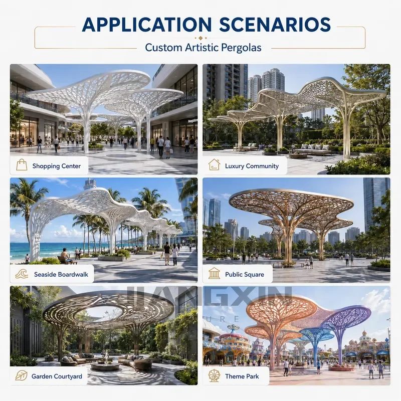 Artistic Leaf Pavilion - Stainless Steel Shade Structure for Wedding Venues