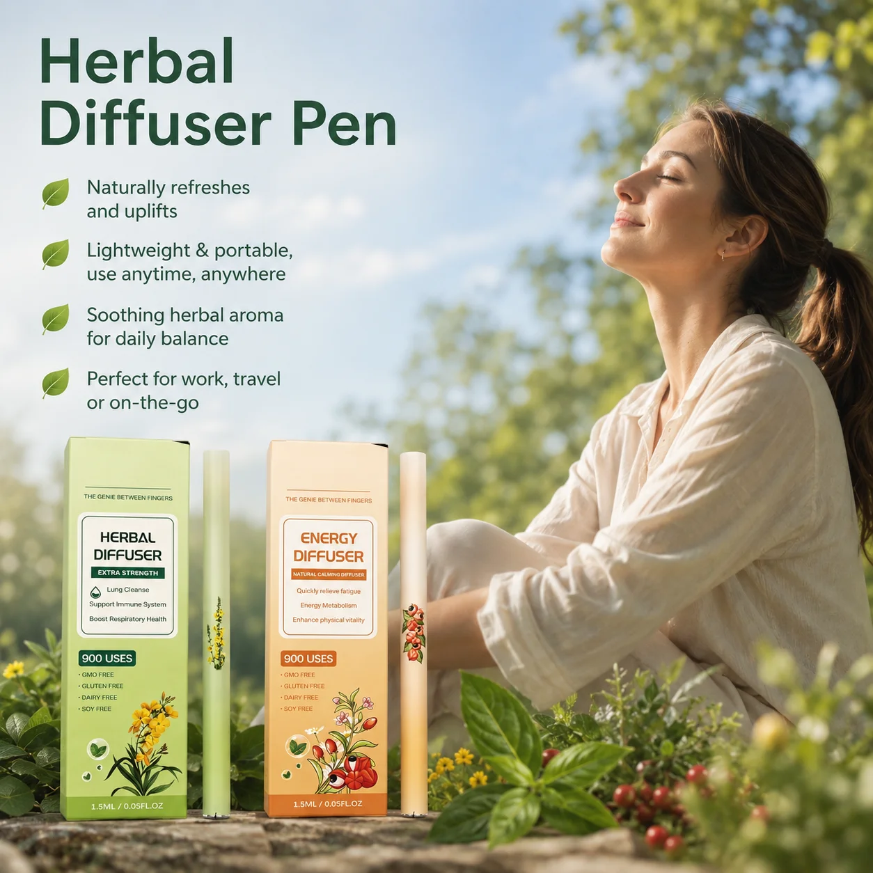 Herbal Diffuser Pen Natural Aromatherapy Lung Inhaler Stick Relaxed Feelings Enhance Immunity Energy Smokeless Air Freshener Pen