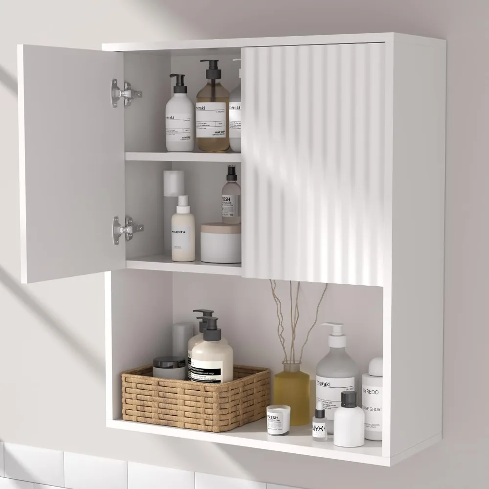 

Fluted Bathroom Wall Cabinet Over The Toilet Storage,Wall Mounted Cabinet with Adjustable Shelf,Floating and Hanging Organizer,K