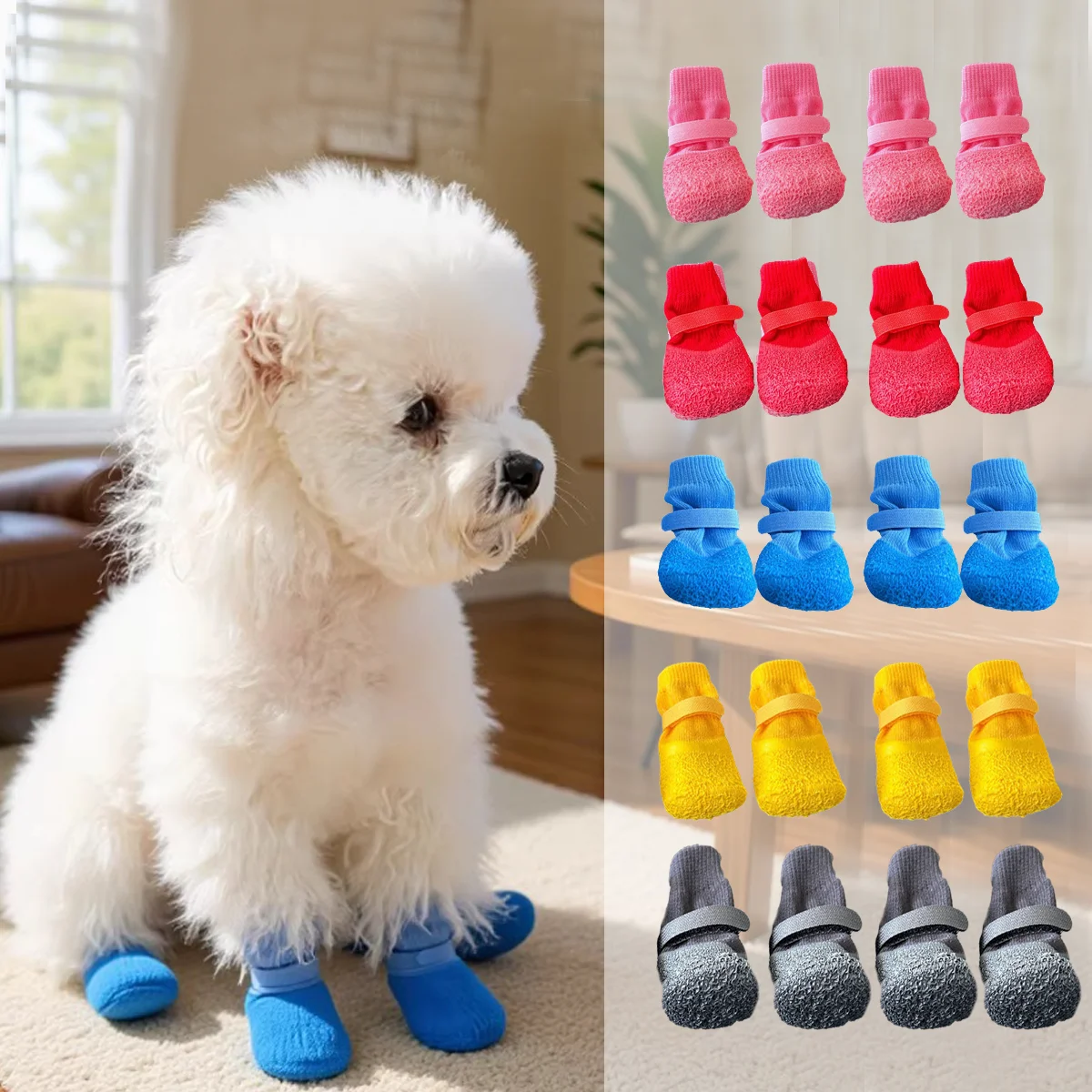 4Pcs Pet Waterproof Socks Cat & Dog Soft Cute Non-Slip Dog Paw Protectors For Indoor & Outdoor Suitable For All Four Seasons