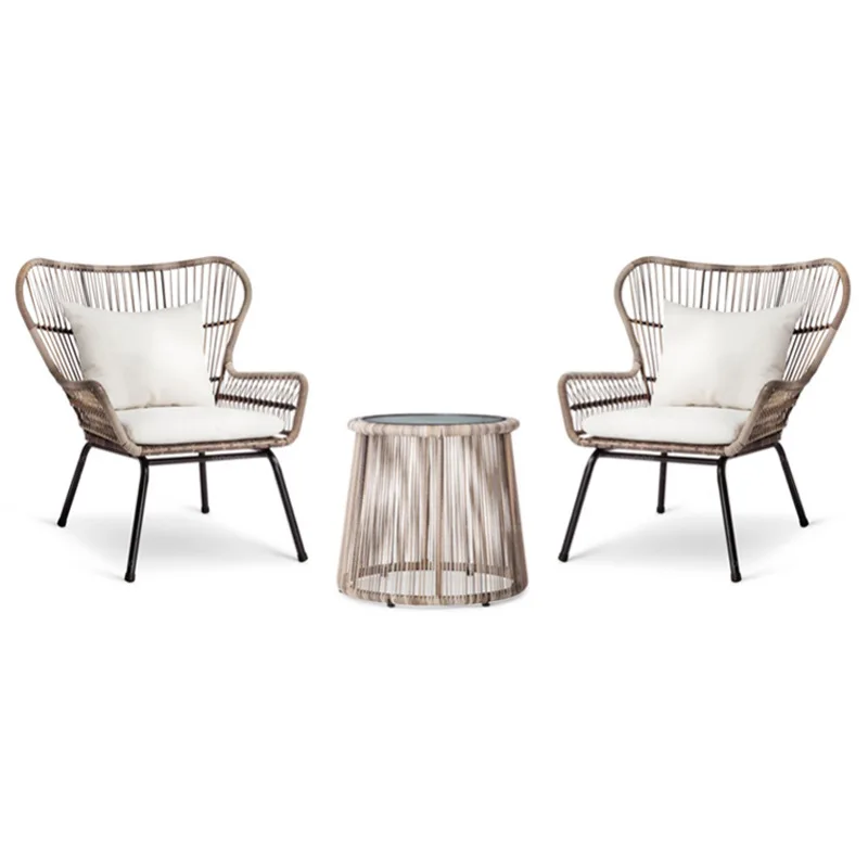 

Balcony rattan chair three-piece set, small coffee table courtyard garden tea table chair