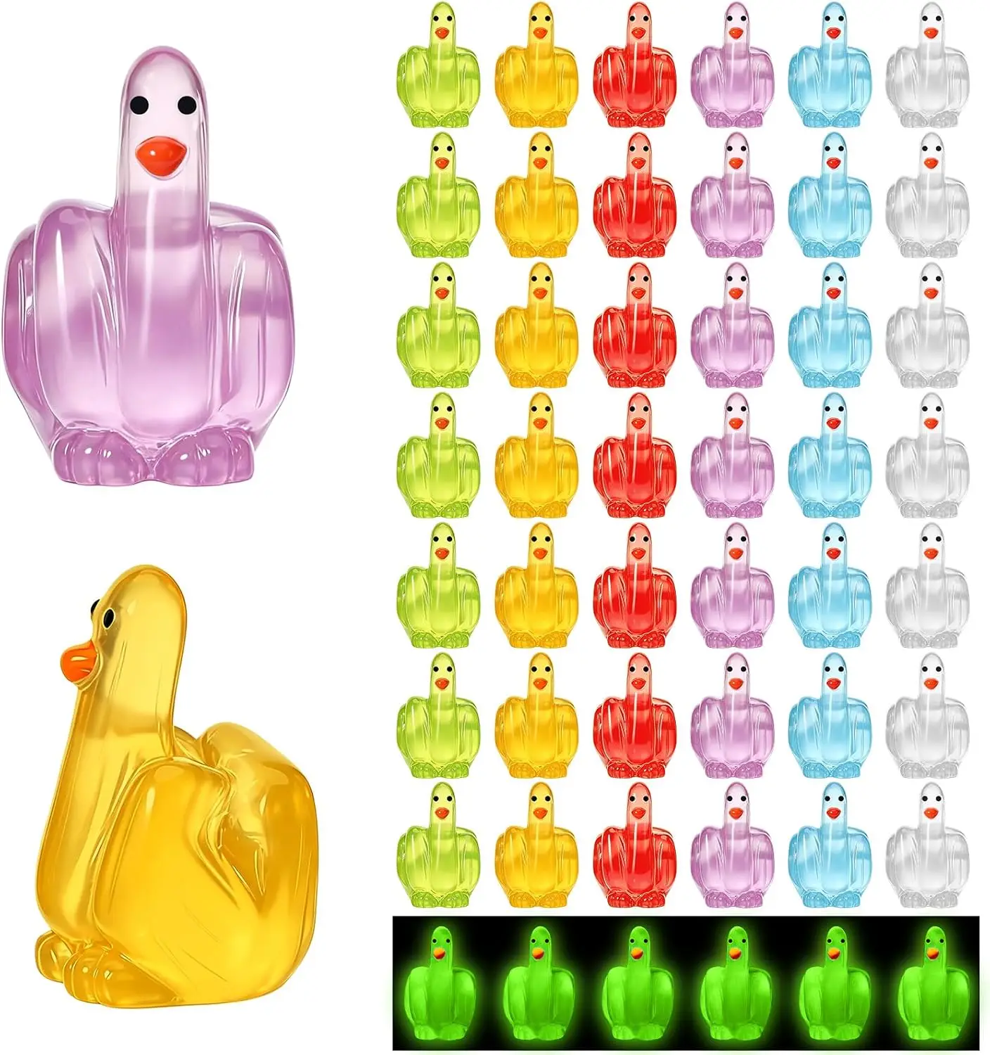 30 Pcs Luminous Middle Finger Duck Mini Ducks Funny Tiny to Hide Fun Fingers Mini Resin Duck Miniature Figurines for Hiding