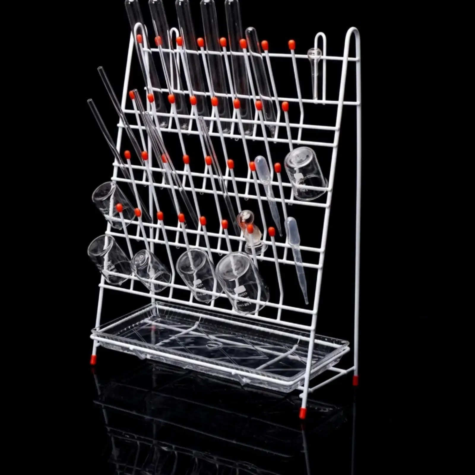 Glassware Drying Rack for Laboratory with Drain Tray and Rubber Pegs for Safe Air Drying