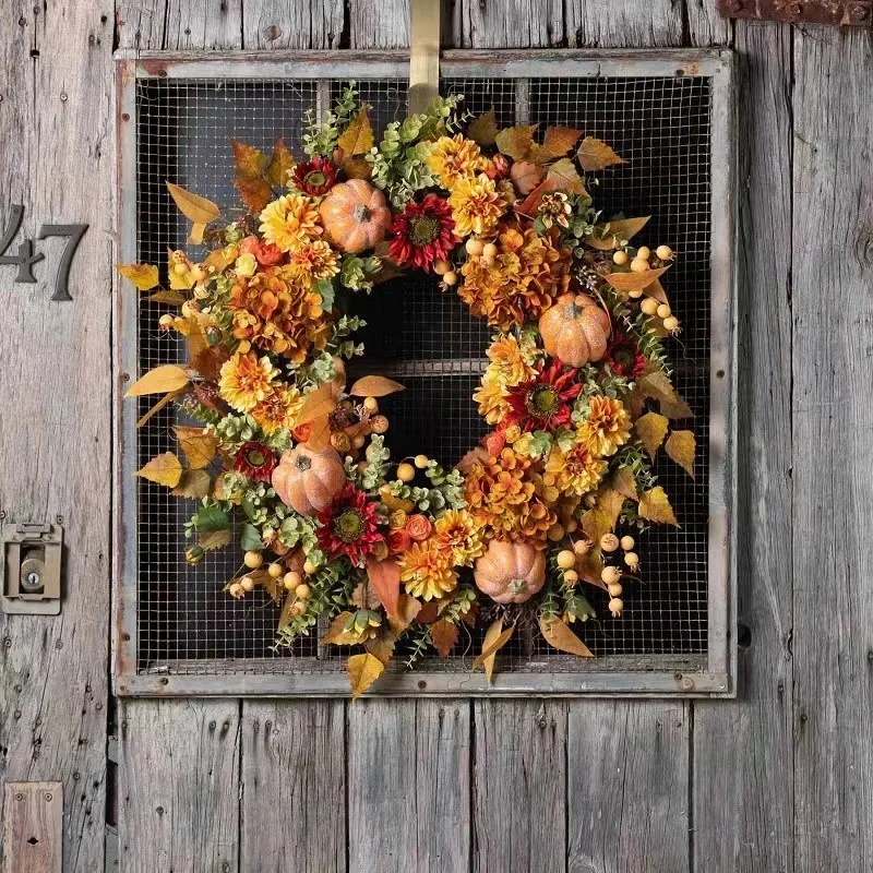 Fall Door Pumpkin Wreath Pumpkin Berry Maple Leaf Wreath Harvest Autumn Door Wreath Autumn Color Maple Leaf Halloween Decor