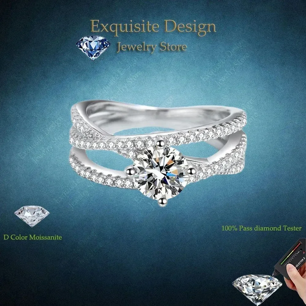 Three Lifetimes Platinum Pt950 Women Engagement Rings Fine Jewelry Cross Winding Band 1CT Moissanite Diamond Girl Birthday Gift
