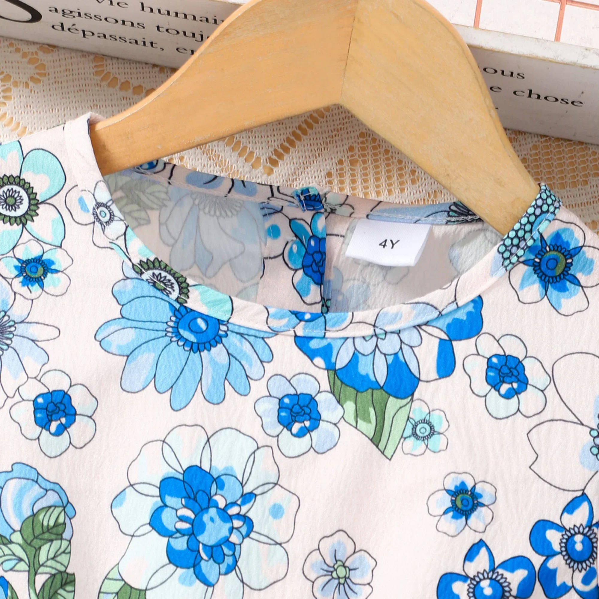 جديد الاطفال فتاة الصيف بذلة قصيرة الأكمام الأزرق زهرة الأطفال رومبير موضة عطلة ملابس طفل صغير 2 3 4 5 6 7 سنوات #4