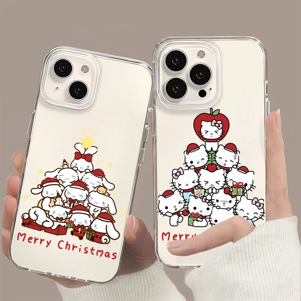 MINISO Christmas Tree S-Sanrios C-Cinnamoroll Phone Case For iPhone 11 13 16 15 14 12 Pro Max Plus Clear Transparent Soft Shell