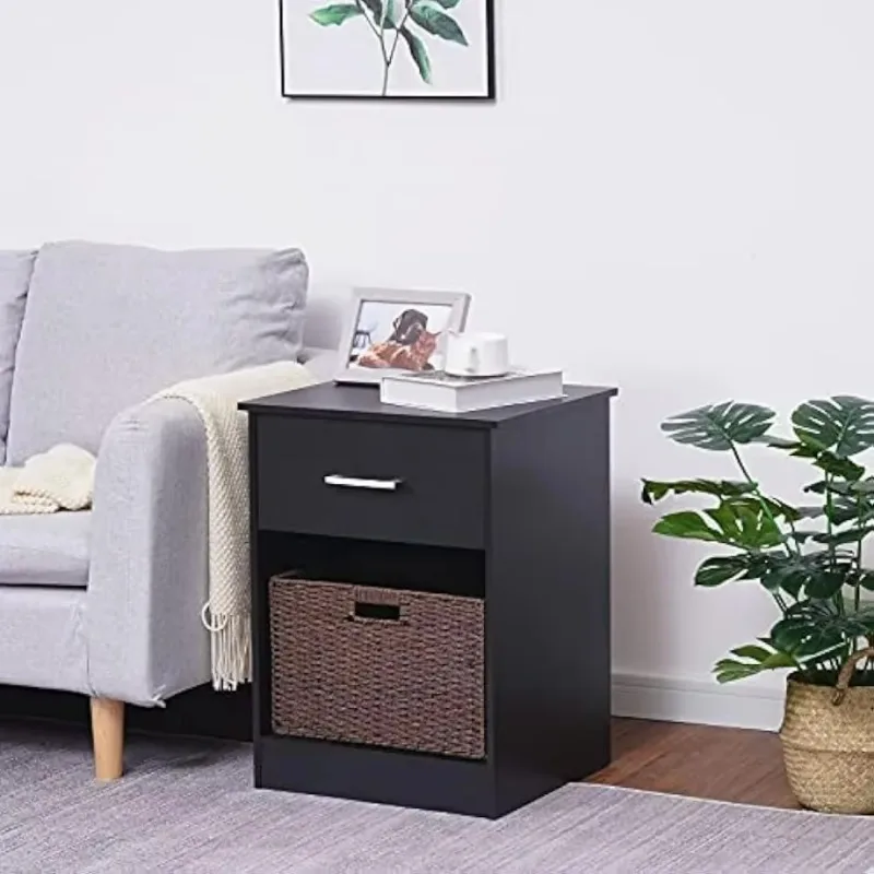 Factory Direct Compatible With Wooden Nightstand Set of 2, End Table with Sliding Drawer and Opening Shelf, Sofa Side Table